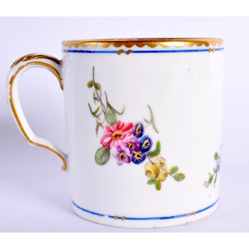 183 - 18th century Sevres coffee can and saucer painted with bouquets of flowers under a blue line, crosse... 