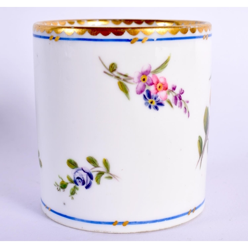 183 - 18th century Sevres coffee can and saucer painted with bouquets of flowers under a blue line, crosse... 