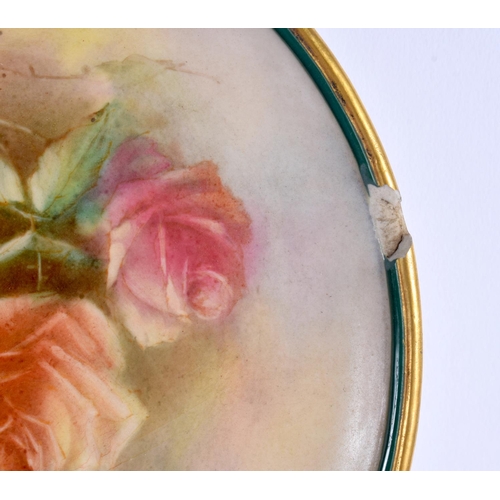 189 - Hadley Worcester tea service tray painted with typical pink and yellow roses, c. 1900.  Green Hadley... 