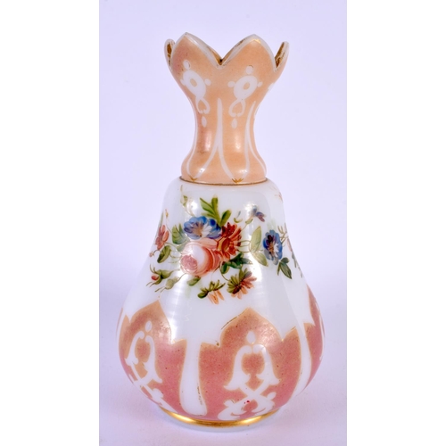 19 - AN ANTIQUE BOHEMIAN ISLAMIC STYLE OPALINE GLASS VASE. 14 cm high.