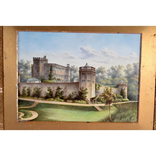 190 - 19th century porcelain plaque, Walled Country House, signed A Clowes 21x29cm