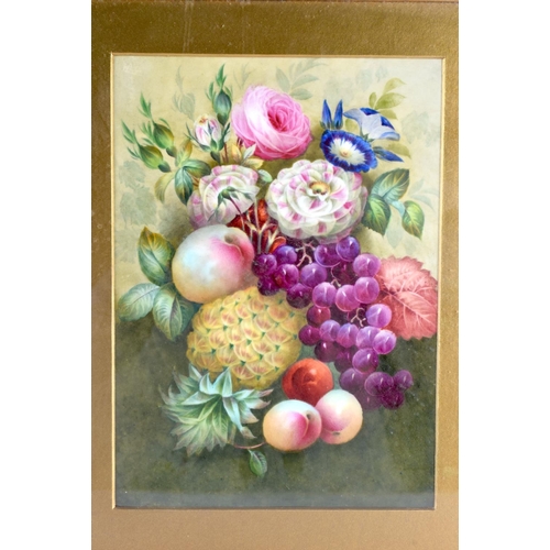 195 - Early 19th c. English ceramic plaque painted with fruit and flowers probably painted by Derby painte... 