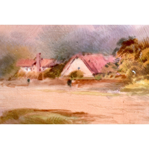 202 - 19th century English porcelain plaque painted with a country pub scene. 16x23cm