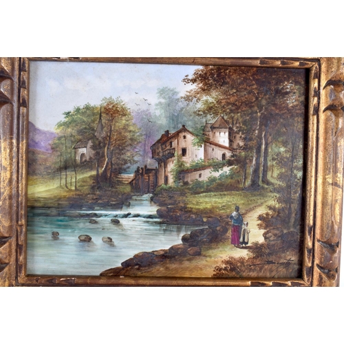 203 - English plaque painted with what appears to be a continental landscape, together with a plaque paint... 