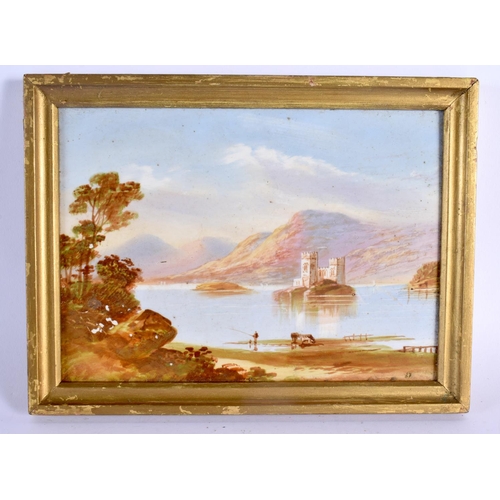 203 - English plaque painted with what appears to be a continental landscape, together with a plaque paint... 