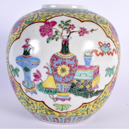 212 - A LATE 19TH CENTURY CHINESE FAMILLE ROSE PORCELAIN GINGER JAR Guangxu, painted with precious objects... 