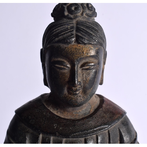 215 - AN UNUSUAL CHINESE QING DYNASTY POLYCHROMED BRONZE BUDDHA Wei Dynasty style, surrenly modelled with ... 