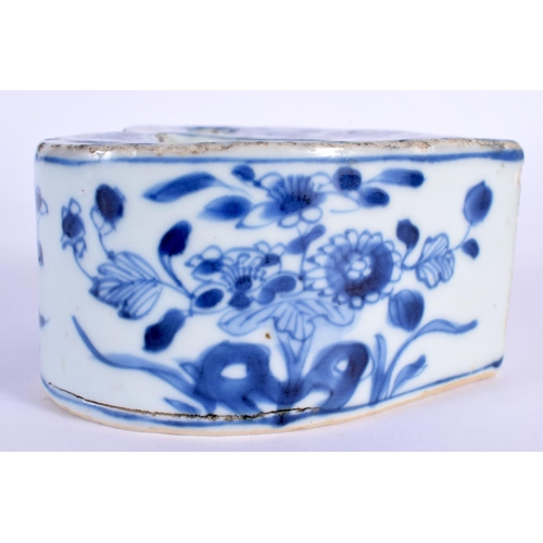 219 - A RARE 17TH CENTURY CHINESE BLUE AND WHITE HEART SHAPED INKWELL Kangxi, painted with flowers and vin... 