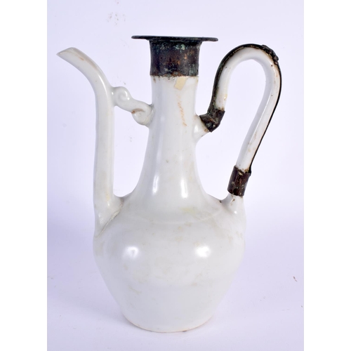 221 - A RARE CHINESE TIANBAI GLAZED MOUNTED EWER probably Song/Yuan dynasty. 19 cm x 11 cm.