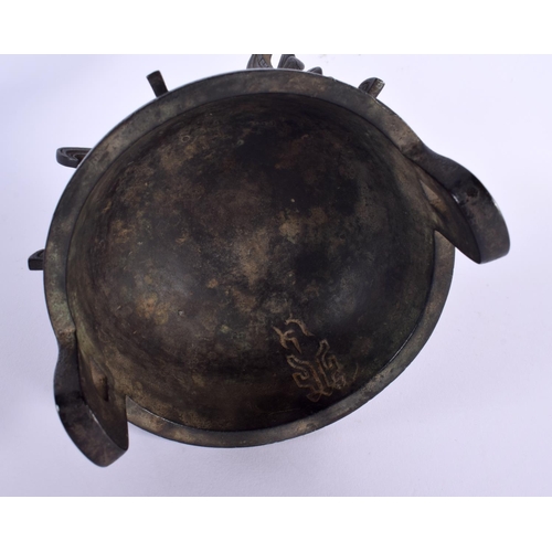 224 - A CHINESE QING DYNASTY BRONZE ARCHAIC STYLE CENSER AND COVER with jade finial, decorated all over wi... 