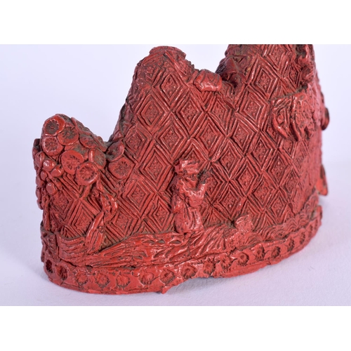 229 - A RARE CHINESE QING DYNASTY CARVED CINNABAR LACQUER BRUSH REST Ming style, unusually decorated with ... 