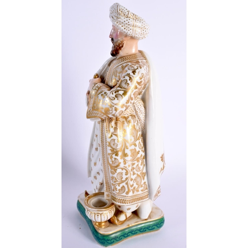 236 - A FINE PAIR OF EARLY 19TH CENTURY FRENCH PARIS PORCELAIN FIGURES depicting Turks, modelled as a male... 