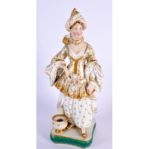 236 - A FINE PAIR OF EARLY 19TH CENTURY FRENCH PARIS PORCELAIN FIGURES depicting Turks, modelled as a male... 