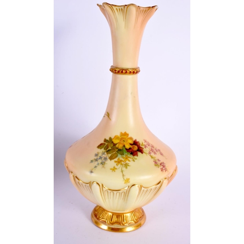 246 - AN ANTIQUE TWIN HANDLED ROYAL WORCESTER PORCELAIN VASE together with a similar vase & a Worcester fr... 