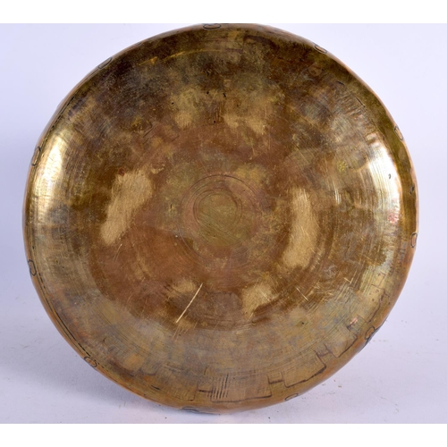 254 - AN ANTIQUE MIDDLE EASTERN CAIRO WARE BRASS BOWL decorated with Kufic script. 13 cm x 13 cm.