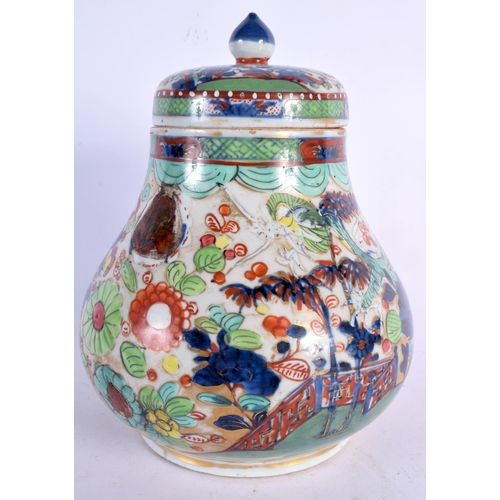 257 - A CHINESE QING DYNASTY CLOBBERED PORCELAIN VASE AND COVER Kangxi/Yongzheng. 21 cm x 14 cm.