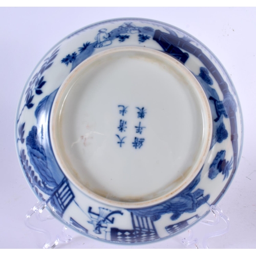 258 - A 19TH CENTURY CHINESE FAMILLE ROSE OCTAGONAL TAZZA together with a blue and white dish. Largest 17 ... 