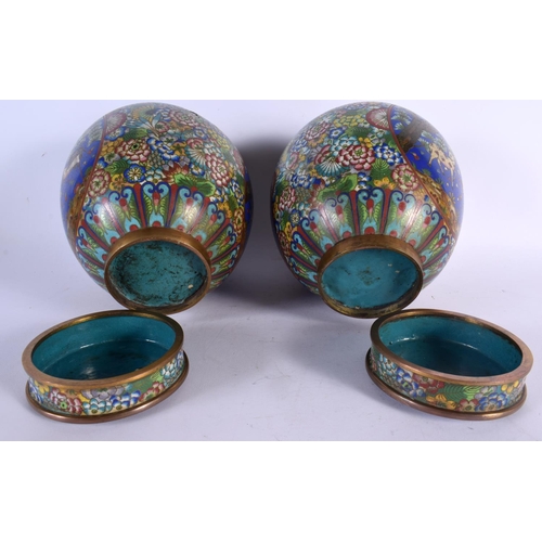 264 - A PAIR OF 19TH CENTURY CHINESE CLOISONNE ENAMEL GINGER JARS AND COVERS decorated with spotted deer a... 