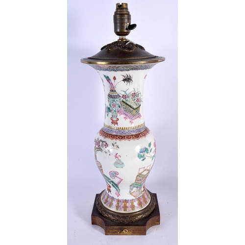 270 - A LARGE 19TH CENTURY CHINESE FAMILLE ROSE YEN YEN VASE converted to a lamp. 50 cm x 13 cm.