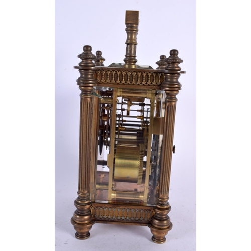 274 - AN ANTIQUE REPEATING FRENCH BRASS CARRIAGE CLOCK. 18 cm high.