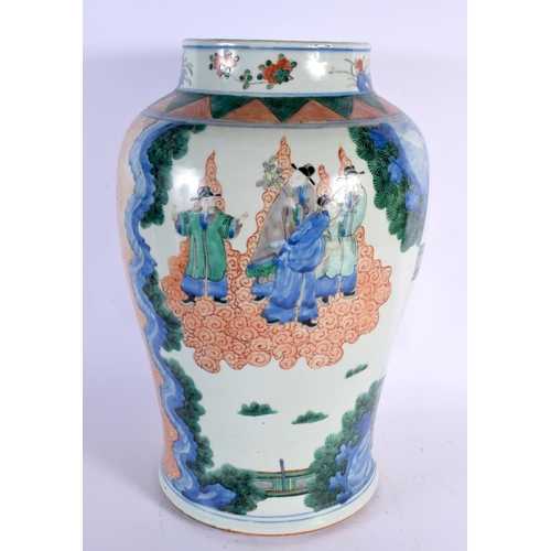 279 - A LARGE CHINESE QING DUNASTY WUCAI BALUSTER PORCELAIN VASE Transitional style, painted with figures ... 