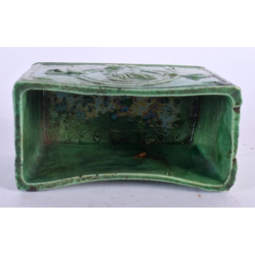 288 - AN UNUSUAL 17TH/18TH CENTURY EUROPEAN GREEN GLAZED MINIATURE PLANTER decorated with figures. 8 cm x ... 