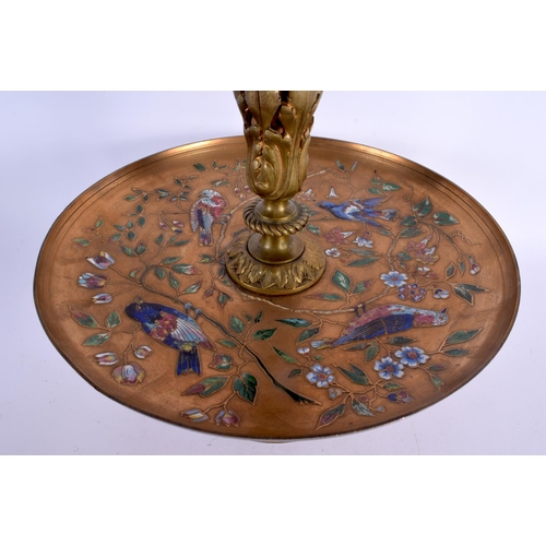 292 - A RARE 19TH CENTURY FRENCH ENAMELLED BRONZE AND MARBLE CENTREPIECE decorated with birds. 49 cm x 24 ... 