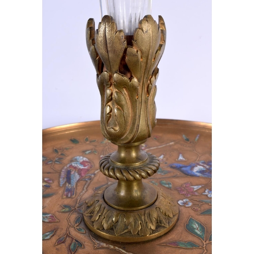 292 - A RARE 19TH CENTURY FRENCH ENAMELLED BRONZE AND MARBLE CENTREPIECE decorated with birds. 49 cm x 24 ... 