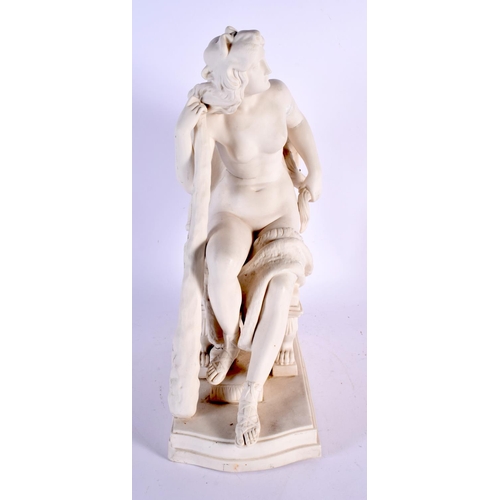 294 - A LARGE 19TH CENTURY ENGLISH PARIAN WARE FIGURE OF A FEMALE modelled upon an acanthus capped base. 3... 