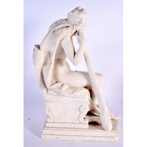 294 - A LARGE 19TH CENTURY ENGLISH PARIAN WARE FIGURE OF A FEMALE modelled upon an acanthus capped base. 3... 