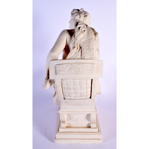 294 - A LARGE 19TH CENTURY ENGLISH PARIAN WARE FIGURE OF A FEMALE modelled upon an acanthus capped base. 3... 