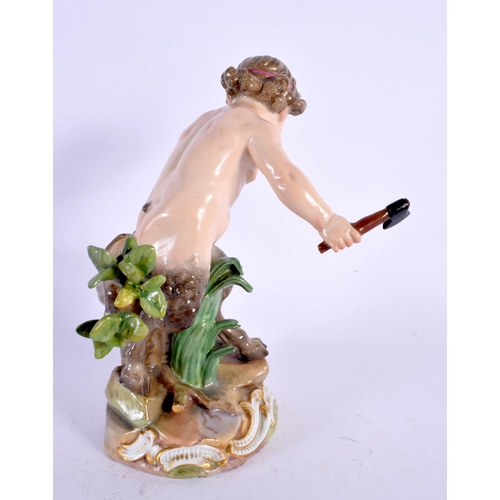 30 - A 19TH CENTURY MEISSEN PORCELAIN FIGURE OF A BOY modelled holding an axe. 16 cm x 10 cm.