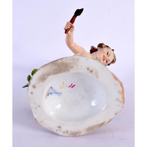 30 - A 19TH CENTURY MEISSEN PORCELAIN FIGURE OF A BOY modelled holding an axe. 16 cm x 10 cm.