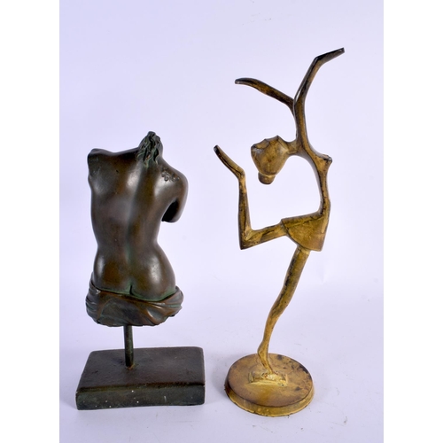 319 - A STYLISH BRONZE FIGURE OF A DANCER together with a Roman style torso. Largest 34 cm high. (2)