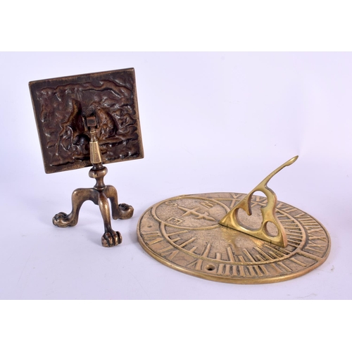 325 - AN UNUSUAL GEORGE III BRONZE GILT TOP MONKEY TABLE together with a bronze sun dial. Largest 16 cm wi... 