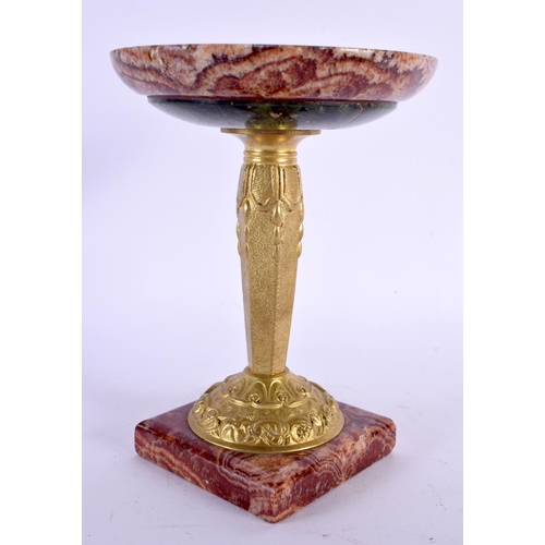 326 - A FINE FRENCH ART NOUVEAU GILT BRONZE AND MARBLE PEDESTAL TAZZA decorated with organic foliage. 18 c... 