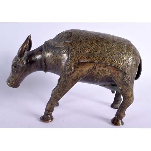 347 - A FINE 18TH CENTURY INDIAN BRONZE FIGURE OF A BULLOCK  modelled wearing floral embellished robes. 25... 