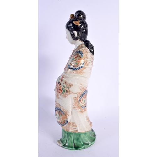 367 - A LARGE 19TH CENTURY JAPANESE MEIJI PERIOD SATSUMA FIGURE OF A FEMALE modelled in embellished robes.... 