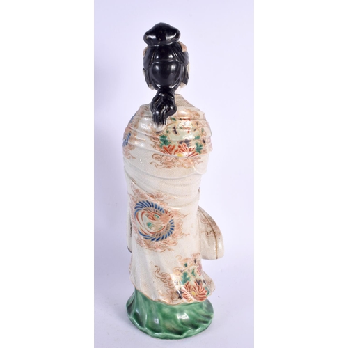 367 - A LARGE 19TH CENTURY JAPANESE MEIJI PERIOD SATSUMA FIGURE OF A FEMALE modelled in embellished robes.... 