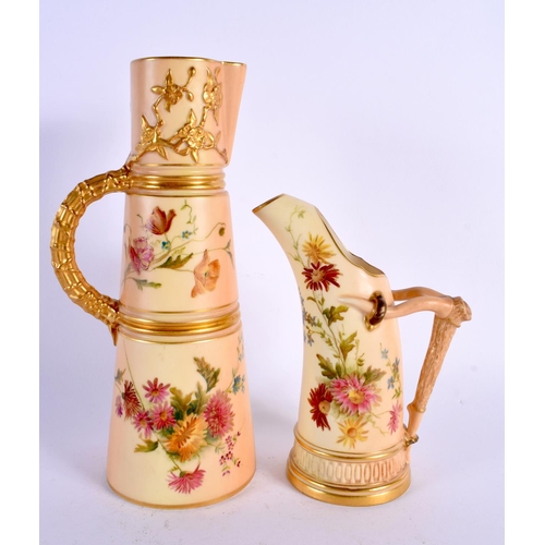 37 - TWO ROYAL WORCESTER PORCELAIN JUGS. Largest 23.5 cm high. (2)