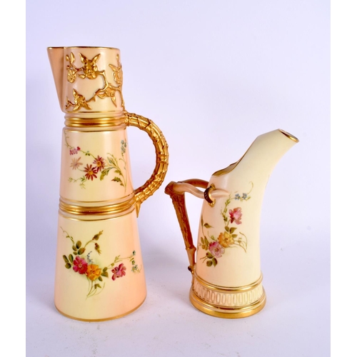 37 - TWO ROYAL WORCESTER PORCELAIN JUGS. Largest 23.5 cm high. (2)