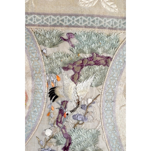 372 - A 19TH CENTURY CHINESE SILKWORK EMBROIDERED PANEL Qing, depicting birds within landscapes. 60 cm x 3... 