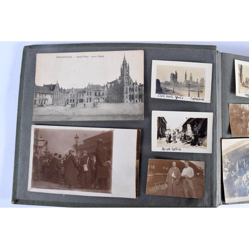 386 - A COLLECTION OF WWI MILITARY REGIMENTAL CUT OUTS together with photographs and a watercolour of Ypre... 