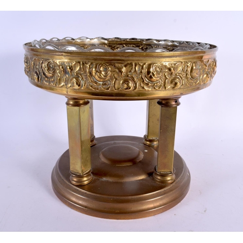 392 - A LARGE ART NOUVEAU COPPER TRAY together with an Arts and Crafts brass pedestal fruit bowl. Largest ... 