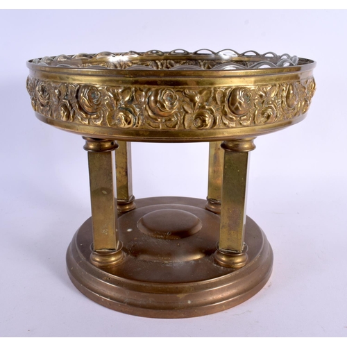 392 - A LARGE ART NOUVEAU COPPER TRAY together with an Arts and Crafts brass pedestal fruit bowl. Largest ... 