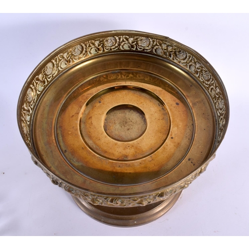 392 - A LARGE ART NOUVEAU COPPER TRAY together with an Arts and Crafts brass pedestal fruit bowl. Largest ... 