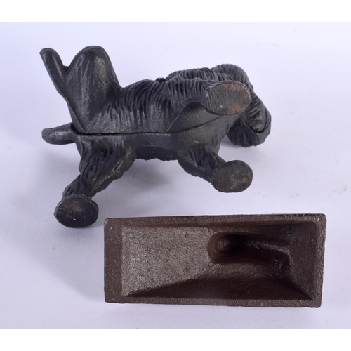 398 - TWO NOVELTY CAST IRON DOOR STOPS modelled as a scottie dog and a mouse upon a cheese block. Largest ... 