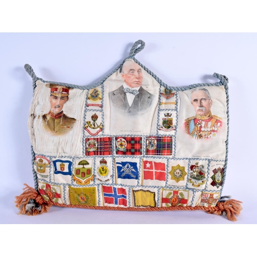 400 - AN UNUSUAL MILITARY SILK EMBROIDERED REGIMENTAL TEA COSY. 33 cm x 28 cm.