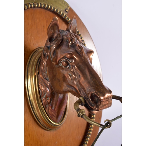 401 - A LOVELY VICTORIAN CARVED OAK BRONZE AND COPPER EQUESTRIAN DINNER GONG presented by the Choir of St ... 