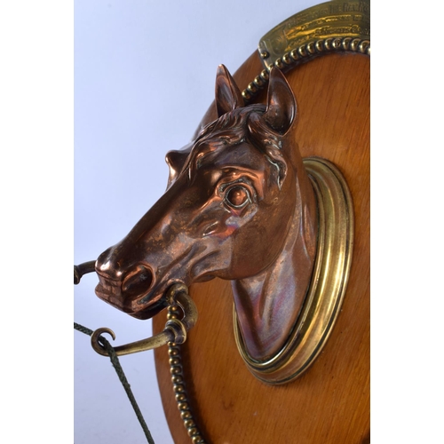 401 - A LOVELY VICTORIAN CARVED OAK BRONZE AND COPPER EQUESTRIAN DINNER GONG presented by the Choir of St ... 